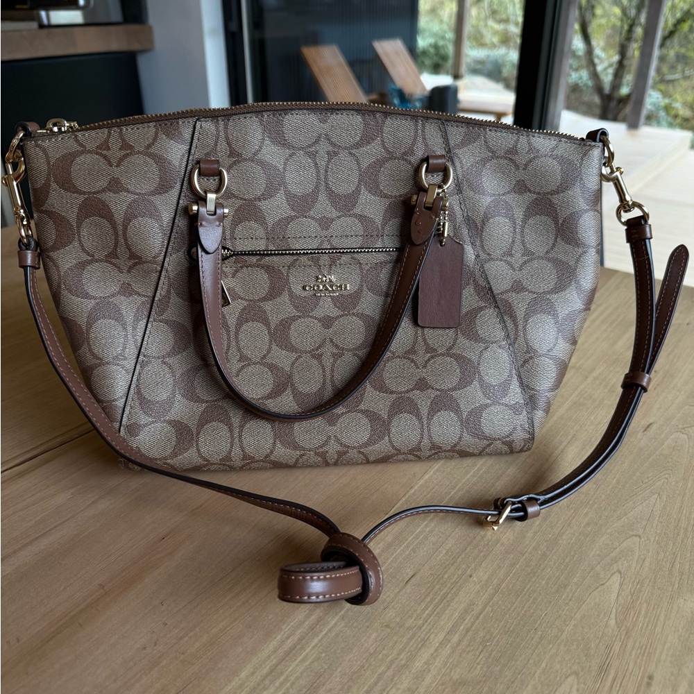 Coach Tan and Brown Signature Shoulder Bag